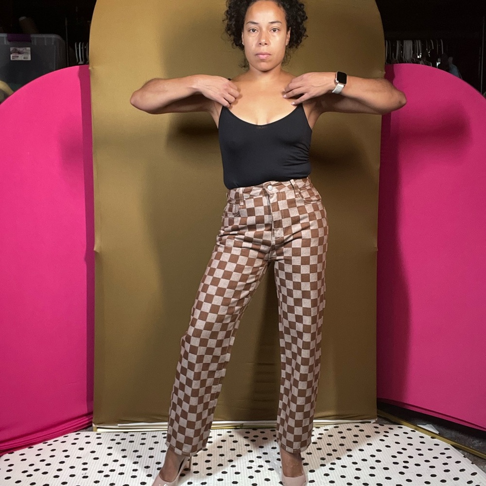 Stylish Brown Checkered Women's Trousers
